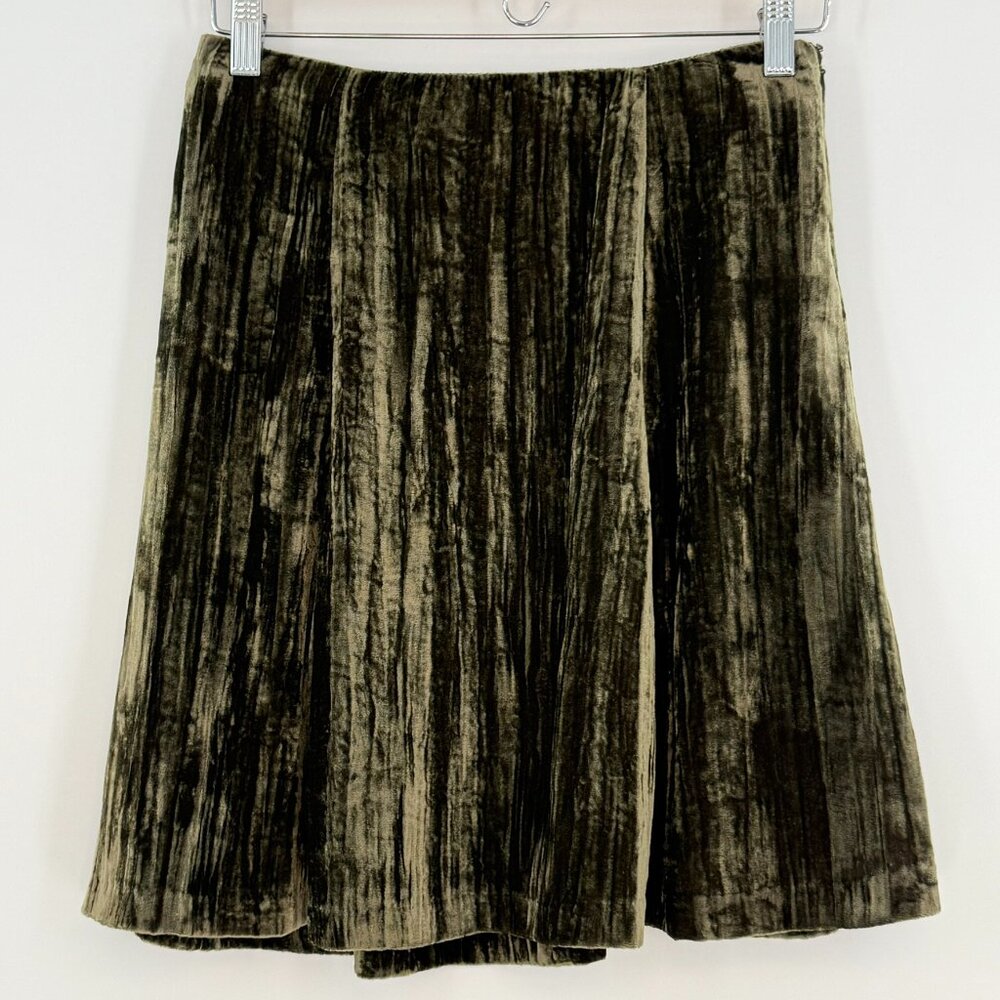 Anthropologie Maeve Crushed Velvet Mini Skirt Green Moss Size 2